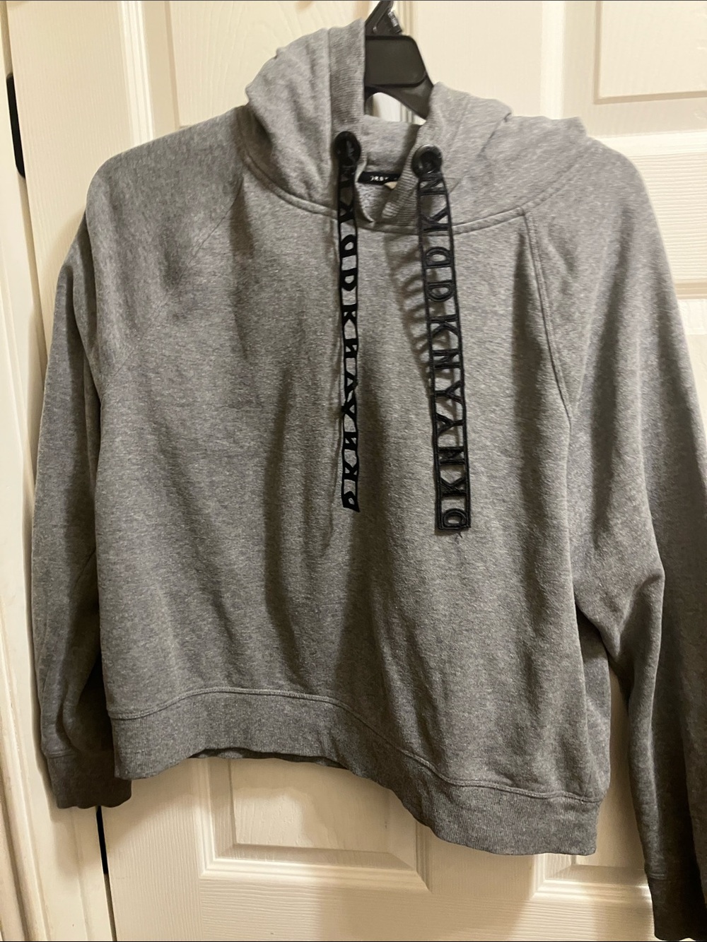 DKNY Gray Cowl-Neck Sweatshirt with Branded Drawcords